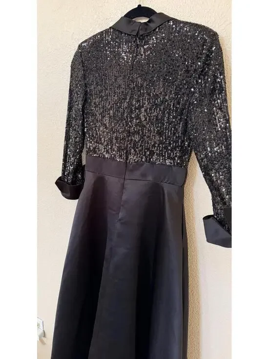 New Xscape Evenings Sequin Long Sleeve Tux Ballgown In Black Size 6 $298 - Picture 9 of 12